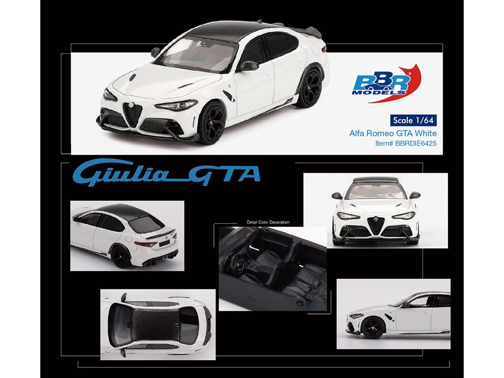 Alfa Romeo Giulia GTA White with Carbon Top 1/64 Diecast by BBR