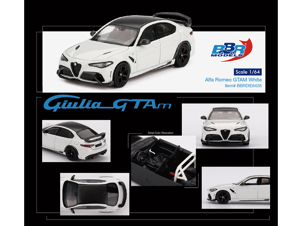 Alfa Romeo Giulia GTAm White with Carbon Top 1/64 Diecast by BBR