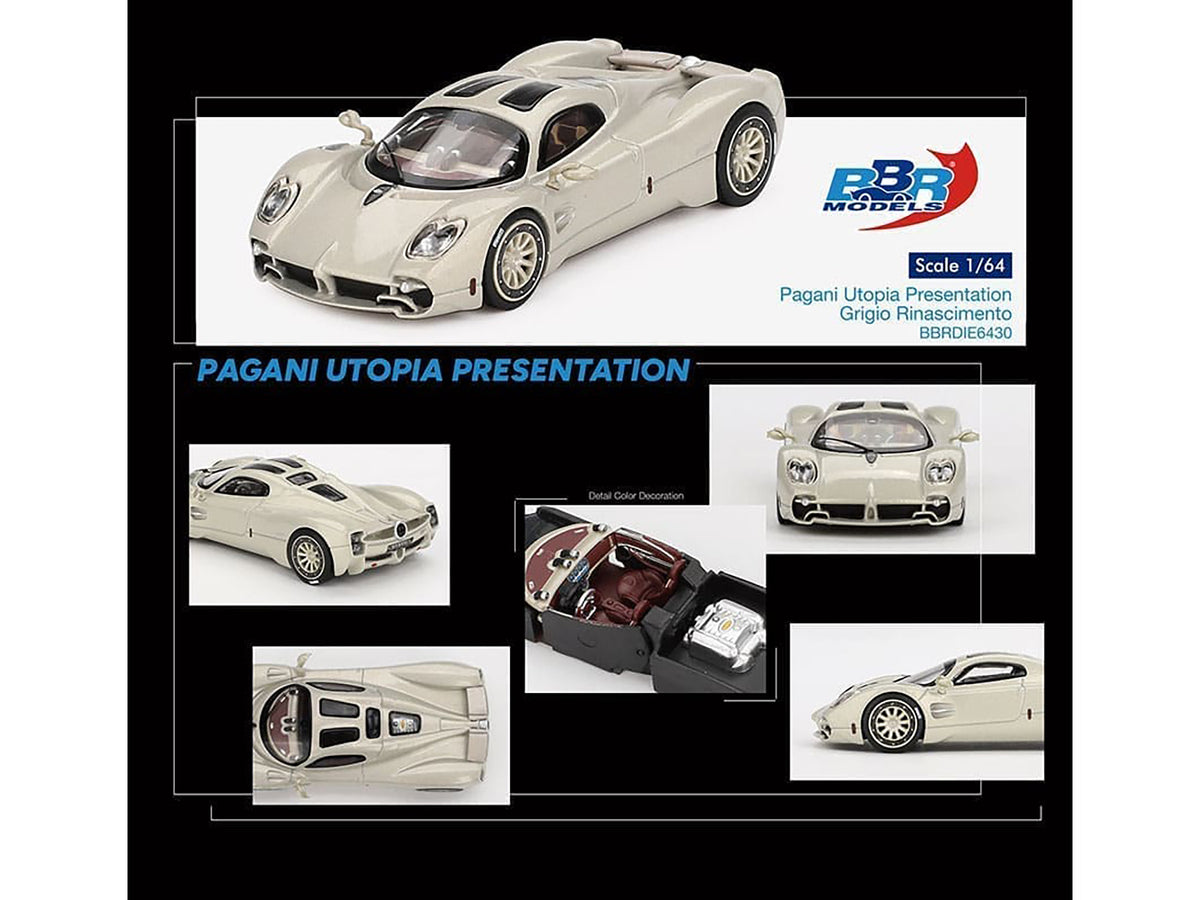 Pagani Utopia Presentation Grigio Rinascimento Silver 1/64 Diecast by BBR