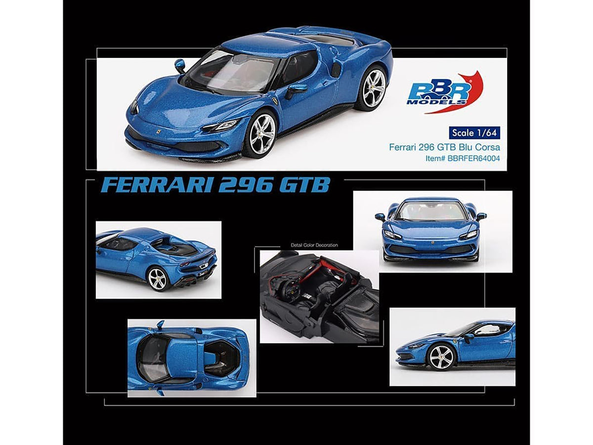 Ferrari 296 GTB Blue Corsa 1/64 Diecast by BBR