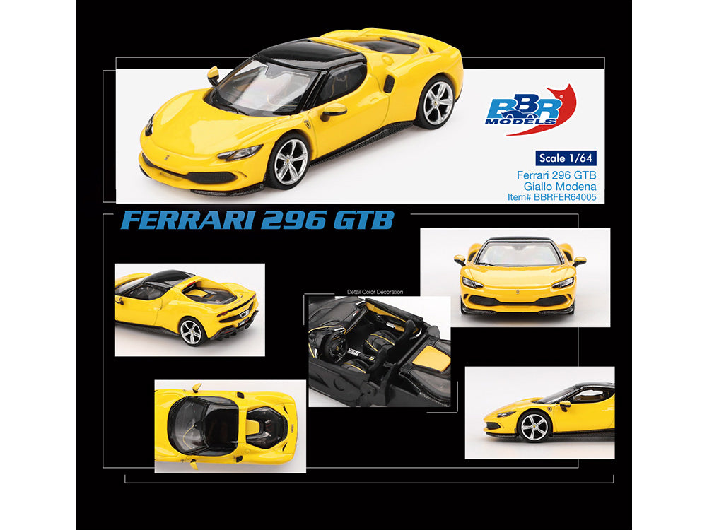 Ferrari 296 GTB Giallo Modena Yellow with Black Top 1/64 Diecast by BBR