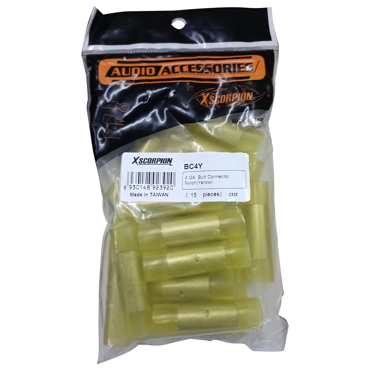 Xscorpion 4 Gauge Nylon Butt Splice Connectors - Yellow (15-Pack)
