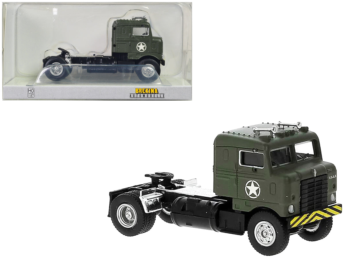 1950 Kenworth Bullnose Truck Tractor Olive Drab 1/87 Scale Model by Brekina