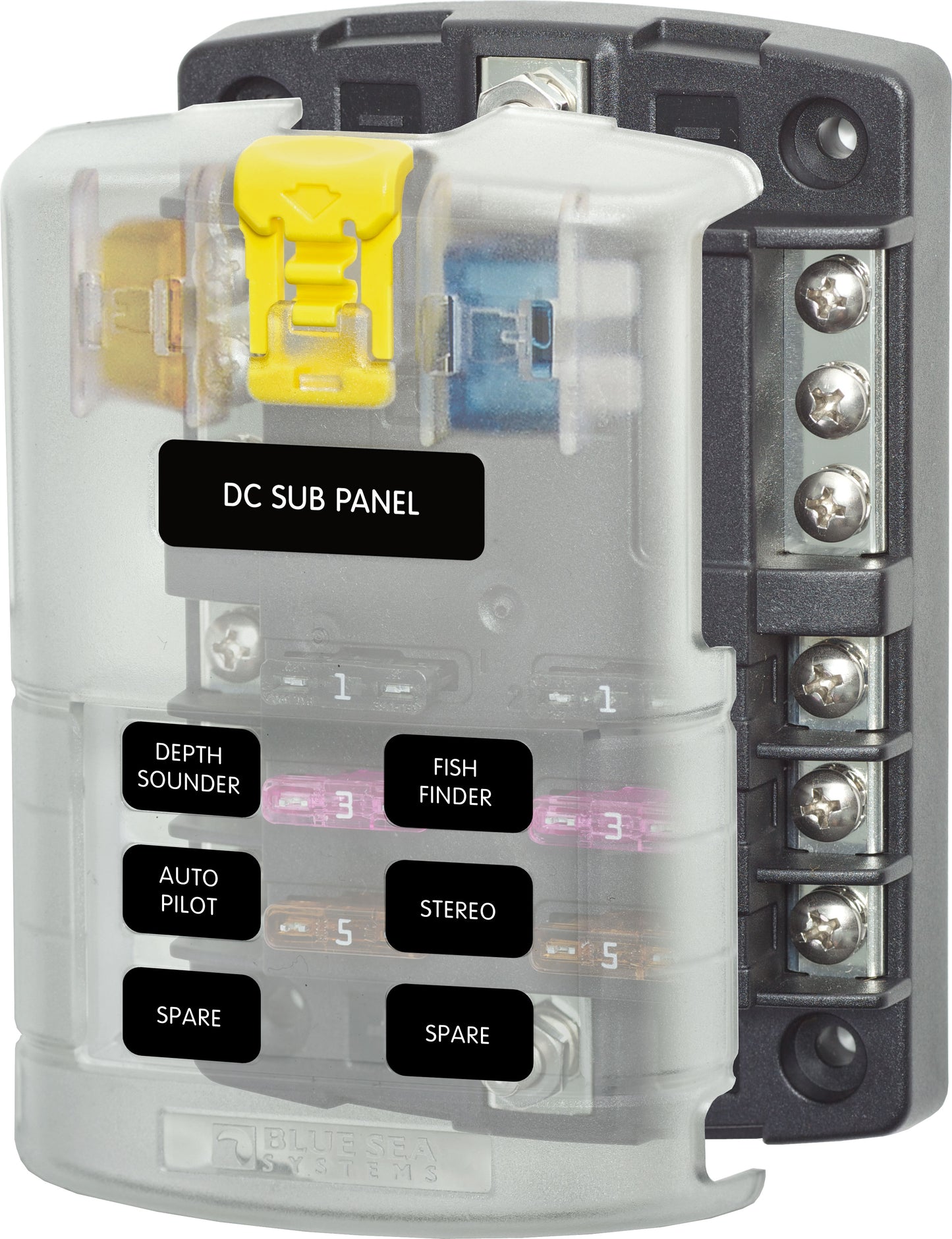 Blue Sea 5025 6-Gang Fuse Block Wtron ST ATO/ATC Negative Bus and Cover