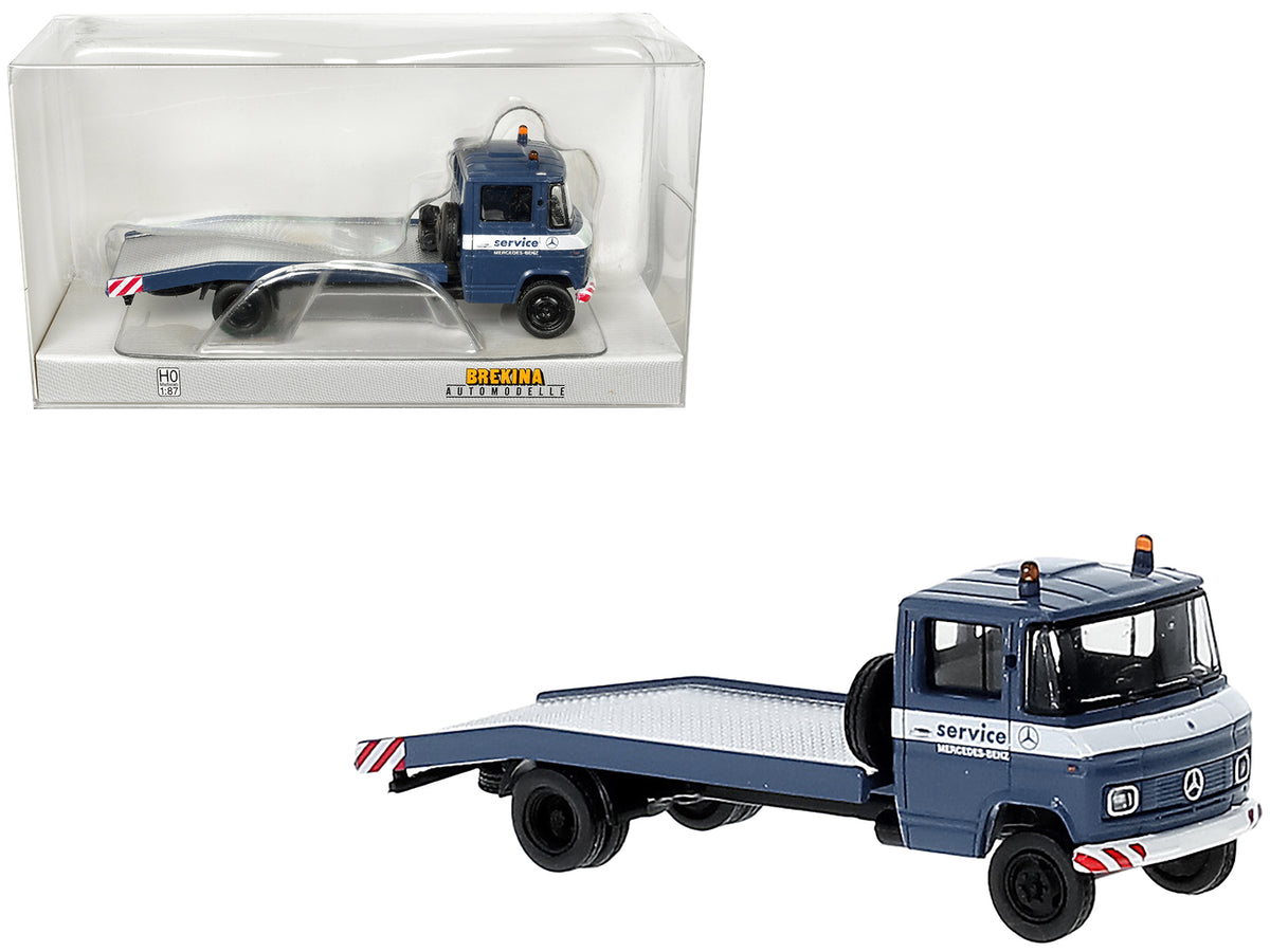 1968 Mercedes-Benz L 608 D Flatbed Truck Blue White Stripes 1/87 Scale Model