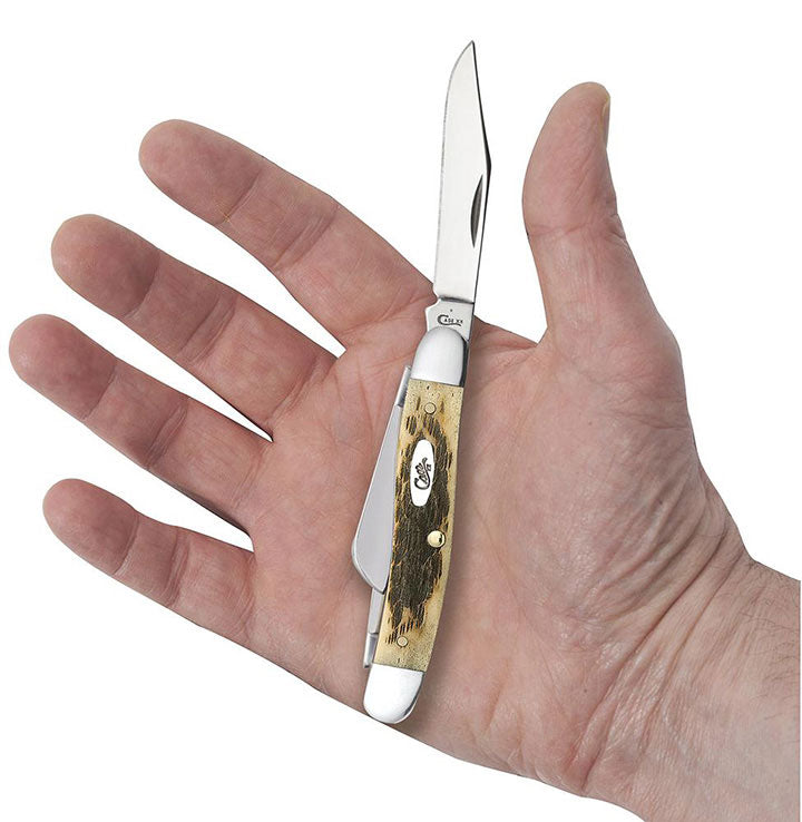 Case Knives Amber Bone Peach Seed Jig Medium Stockman Folding Pocket Knife