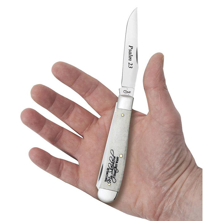 CASE Religious Sayings Embellished Smooth Natural Bone Trapper (6254 SS)