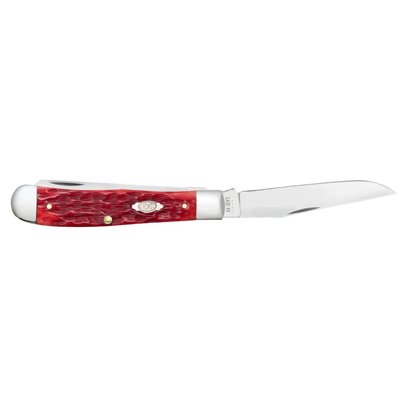 Case Knives Dark Red Bone Peach Seed Jig Trapper with Pocket Clip