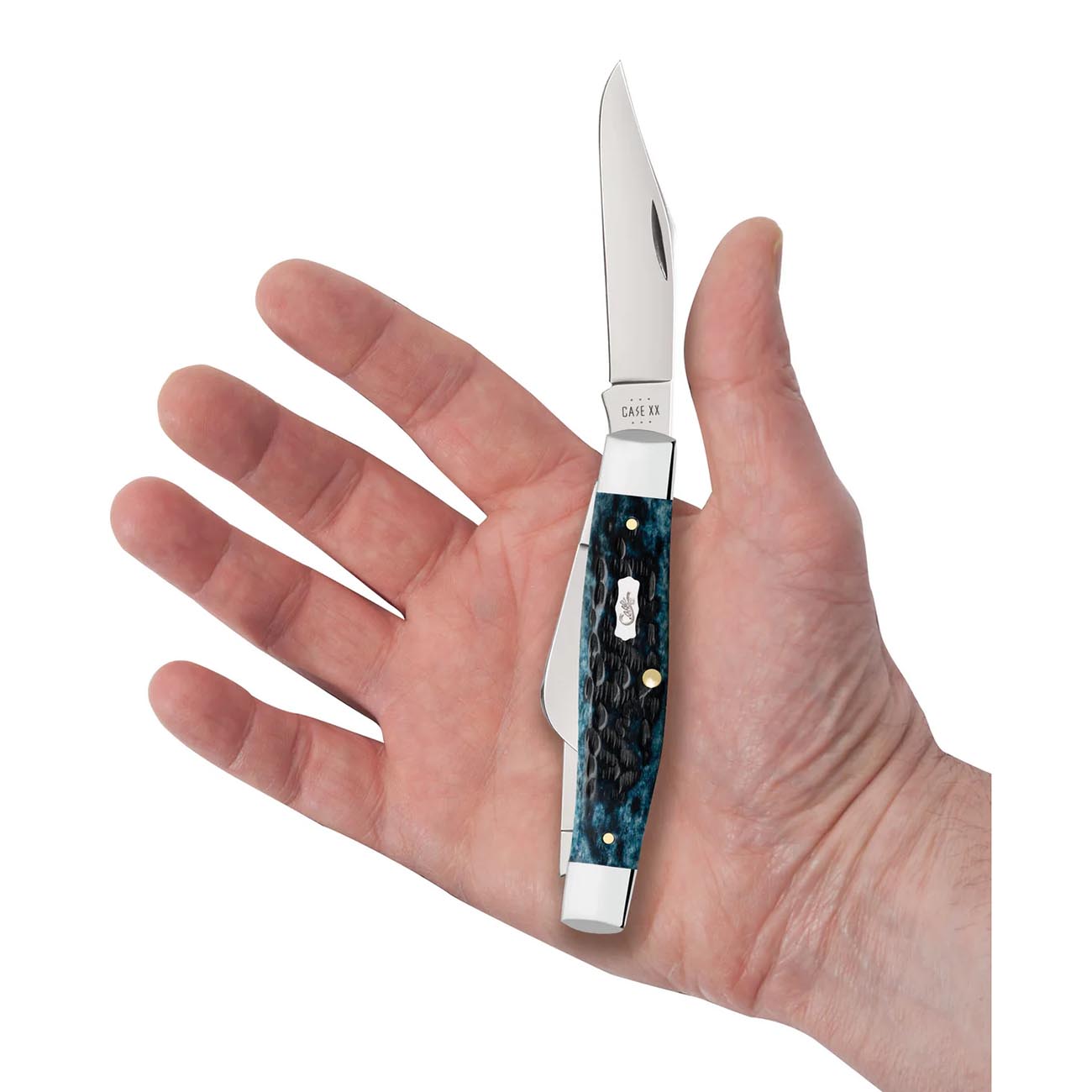 Case Knives Pocket Worn Peach Seed Jig Mediterranean Blue Bone Large Stockman