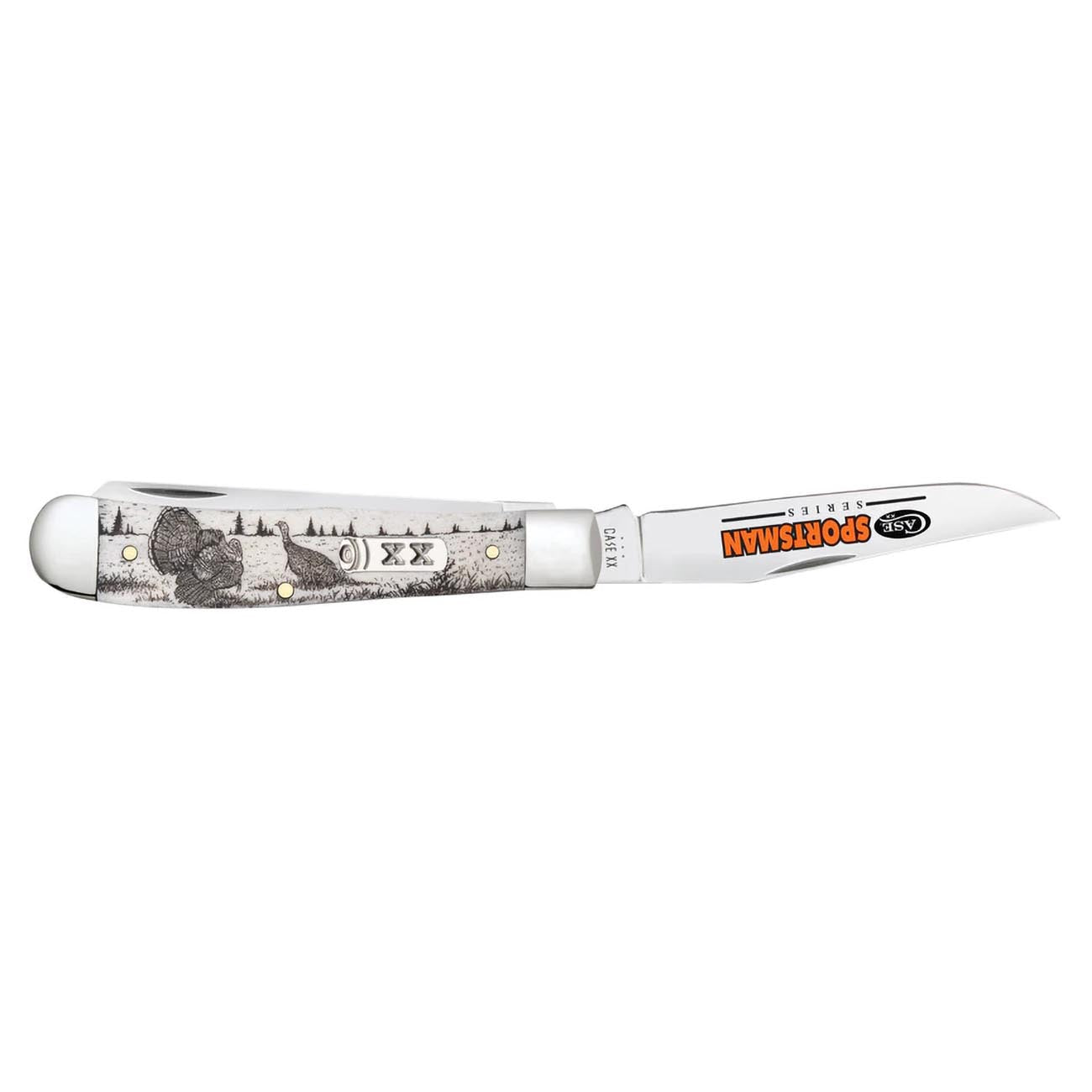 Case Knives Sportsman Series Turkey Embellished Smooth Natural Bone Trapper Folding Pocket Knife