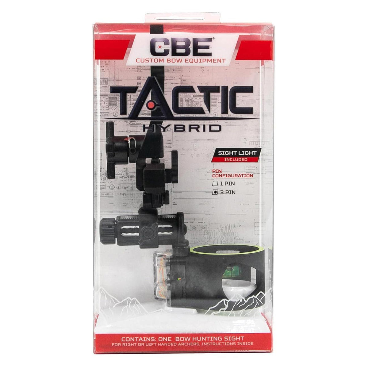 CBE Archery Tactic Hybrid 3-Pin Bow Sight with 0.019 Fibers (Ambidextrous)