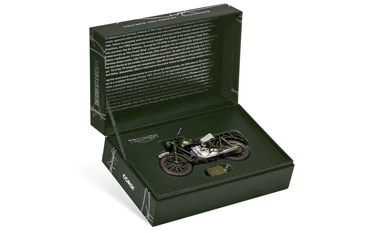 Triumph TR6 Trophy Motorcycle Dark Green "The Great Escape" Movie Diecast