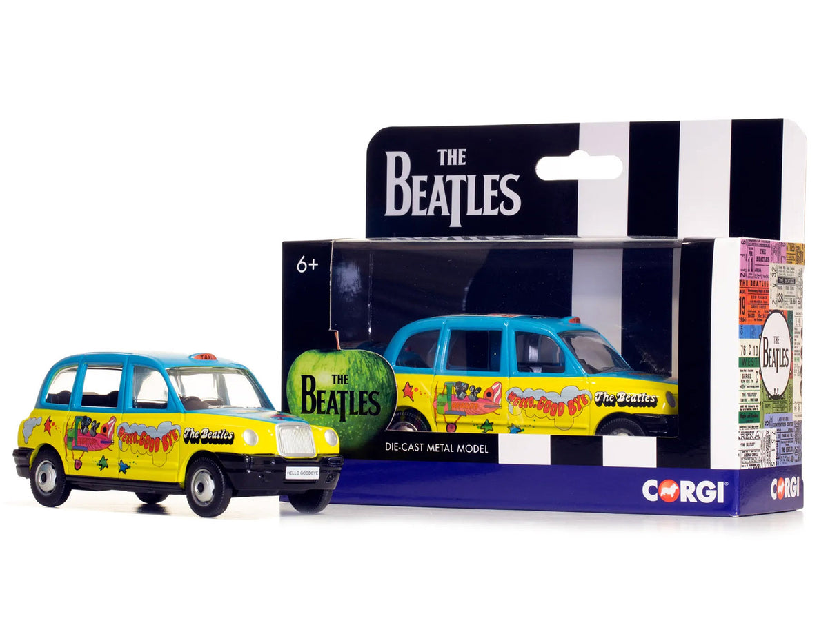 The Beatles London Taxi RHD Hello Goodbye Blue and Yellow Graphics Diecast
