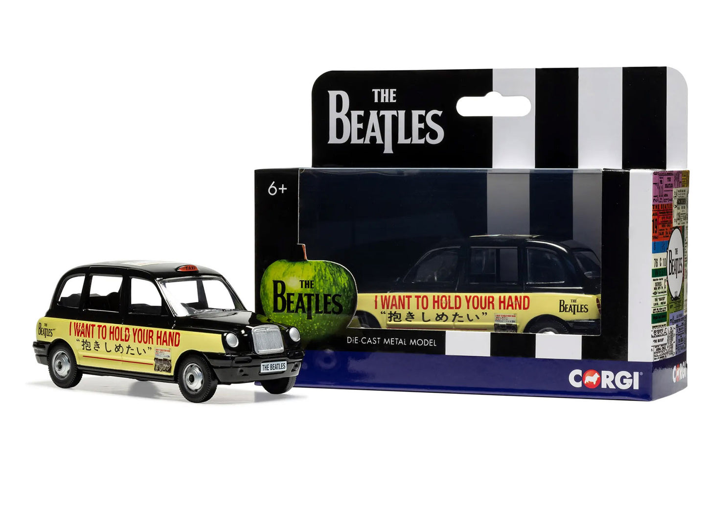 The Beatles London Taxi RHD (Right Hand Drive) "I Want To Hold Your Hand" Black and Cream with Graphics Diecast Model by Corgi