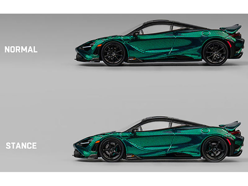 McLaren 765LT Green Carbon Metallic with Black Top and Extra Wheels 1/64 Diecast