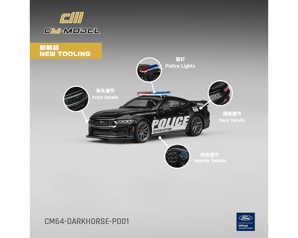 Ford Mustang Dark Horse "Police Interceptor" Black 1/64 Diecast by CM Models