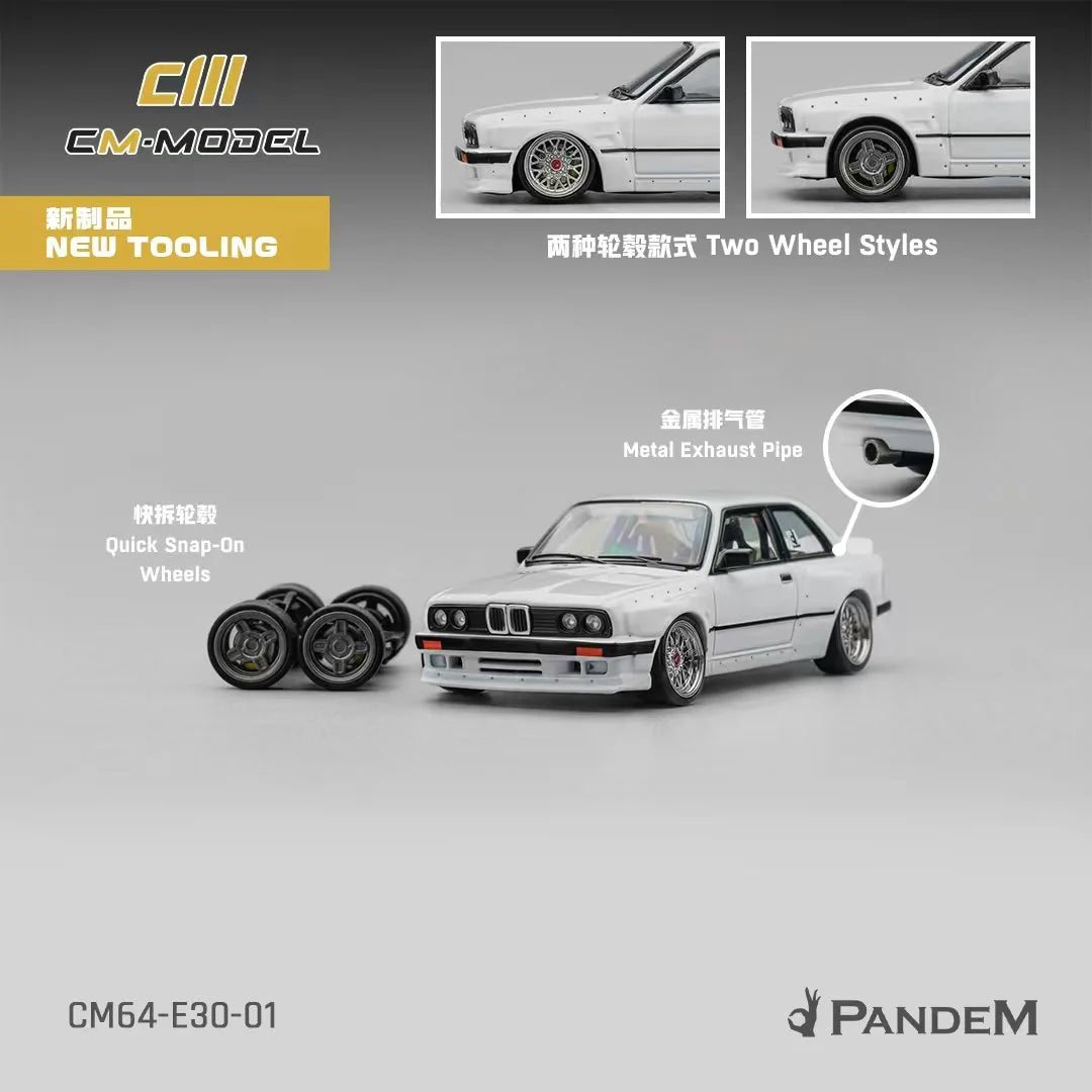 Pandem E30 V1 White with Extra Wheels 1/64 Diecast by CM Models