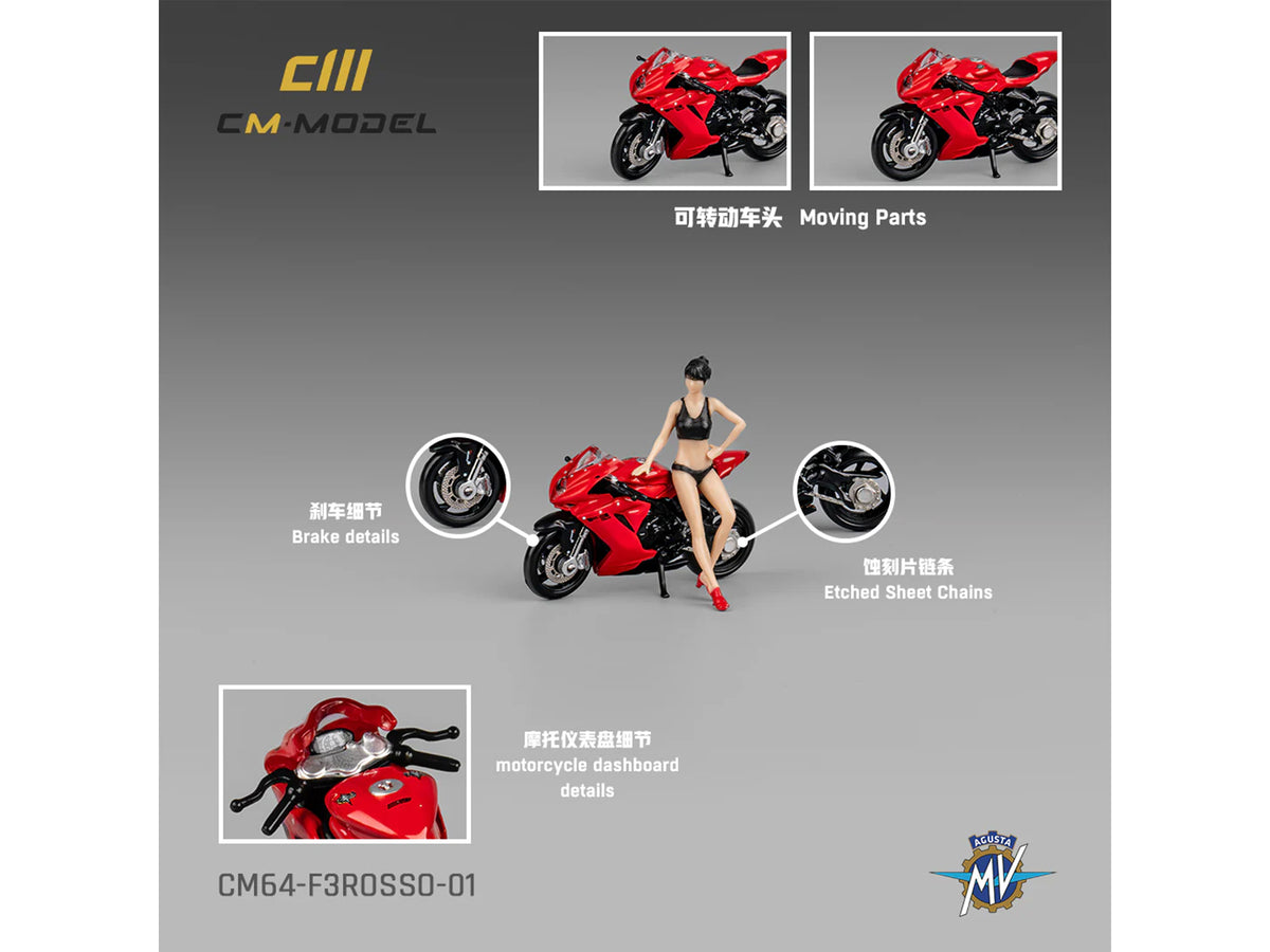 2022 MV Agusta F3 Rosso Motorcycle Red with Figure 1/64 Diecast by CM Model