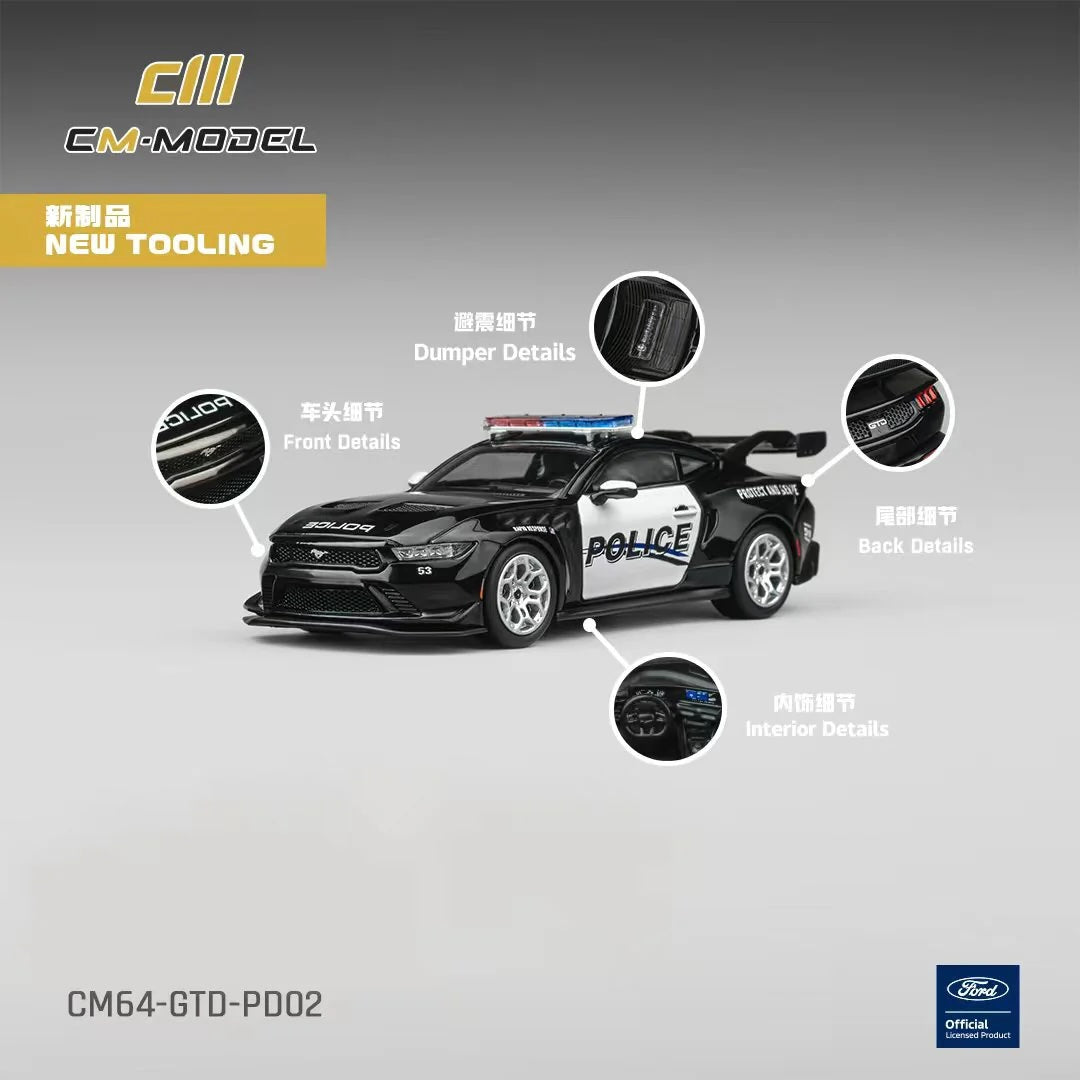 Ford Mustang GTD "Police" Black & White 1/64 Diecast by CM Models