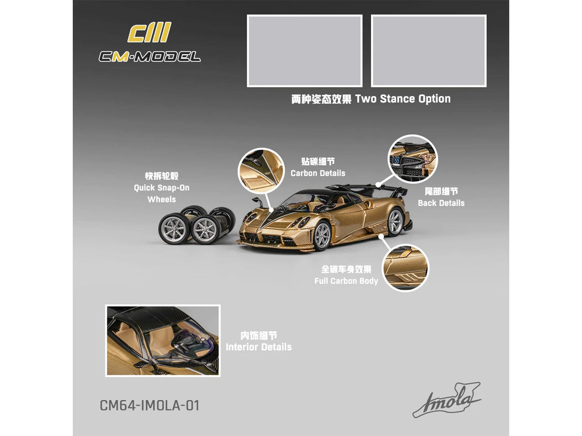Pagani Imola Gold Carbon Metallic Black Carbon Top Extra Wheels 1/64 Diecast