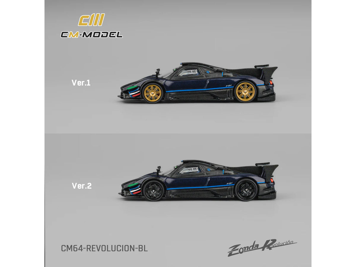 Pagani Zonda Revolucion Dark Blue Metallic and Carbon Extra Wheels 1/64 Diecast
