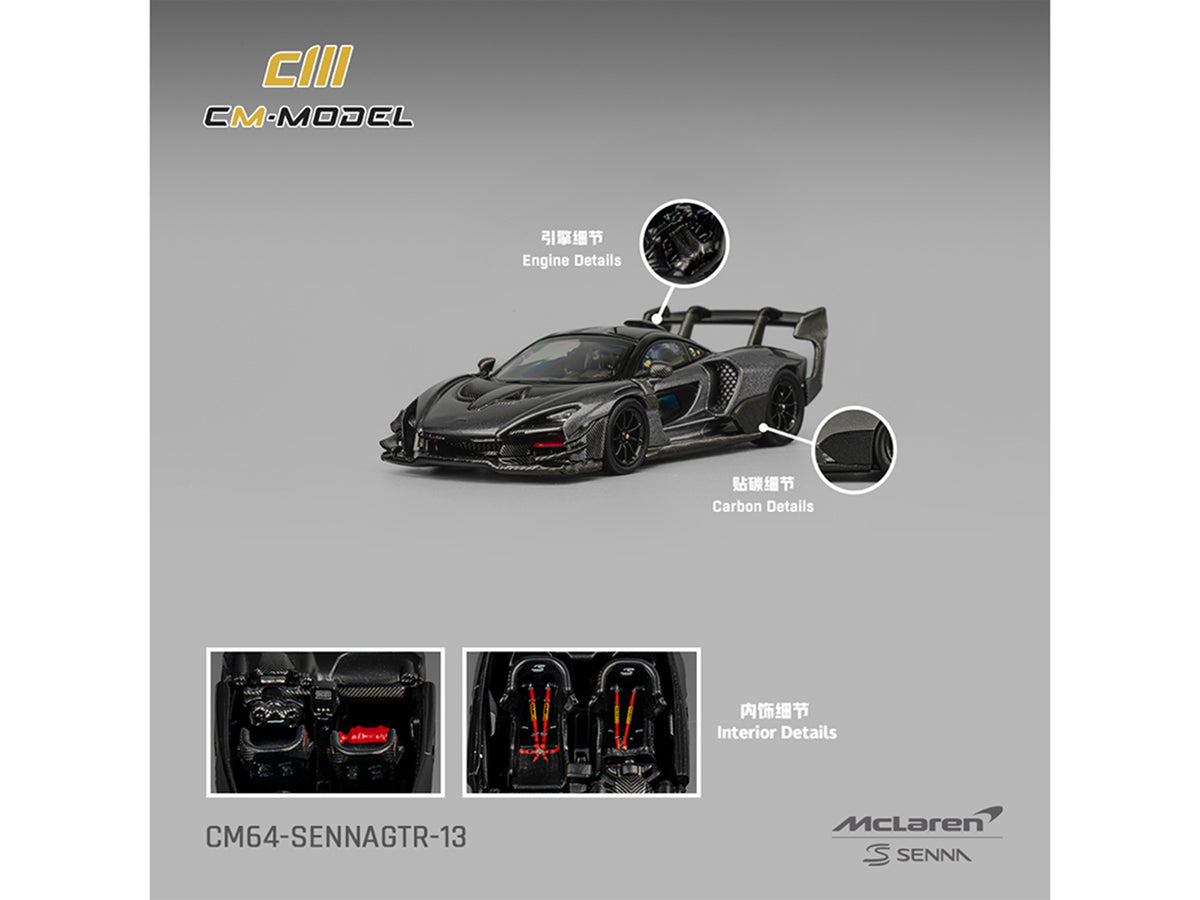 McLaren Senna GTR Dark Gray Metallic with Carbon Hood & Black Top 1/64 Diecast
