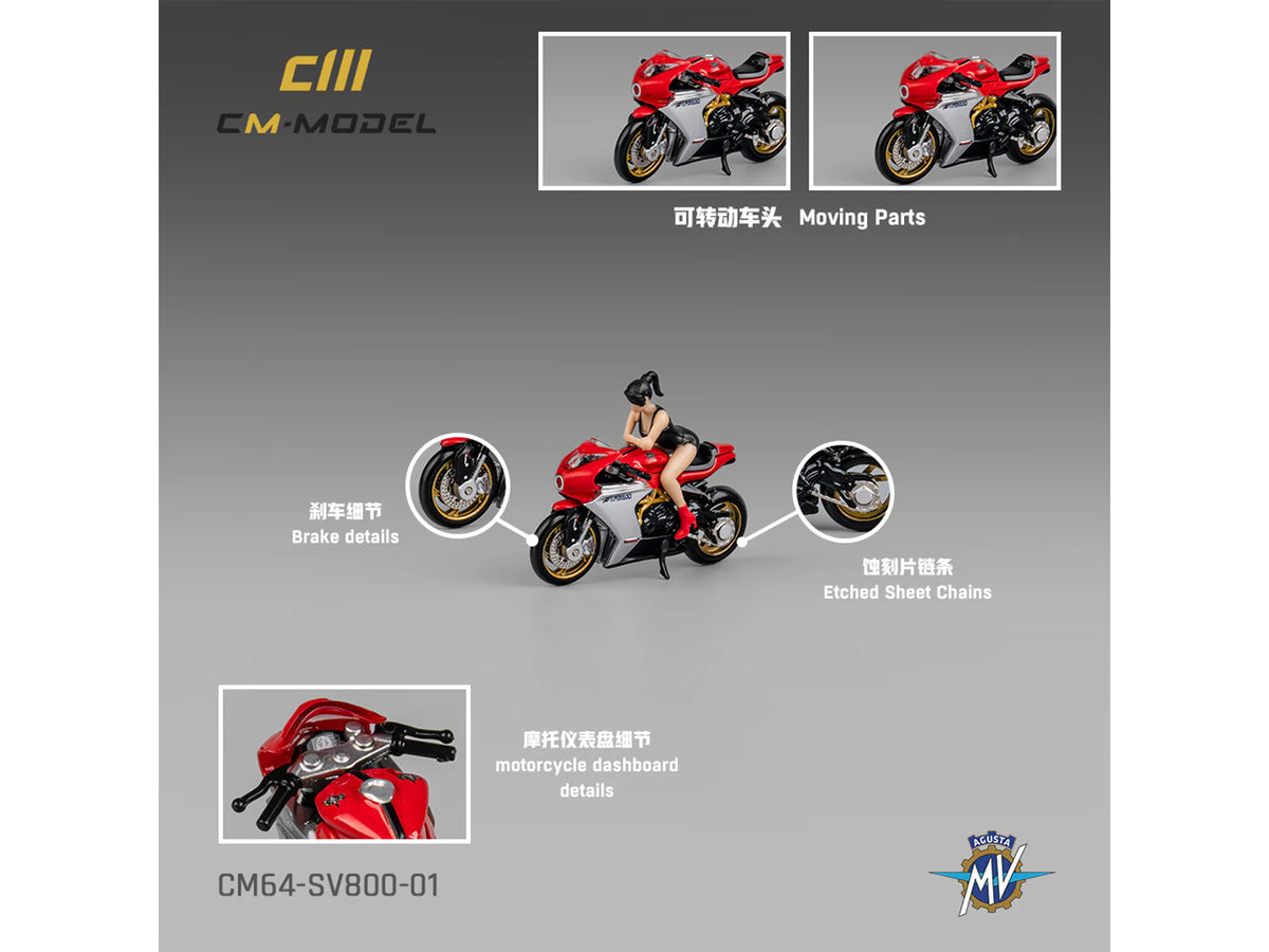 MV Agusta Superveloce 800 Motorcycle Red and Silver with Figure 1/64 Diecast