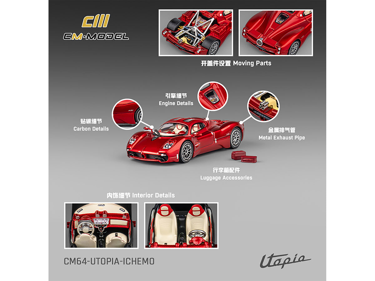 Pagani Utopia Red Metallic with Red Carbon Top 1/64 Diecast by CM Model