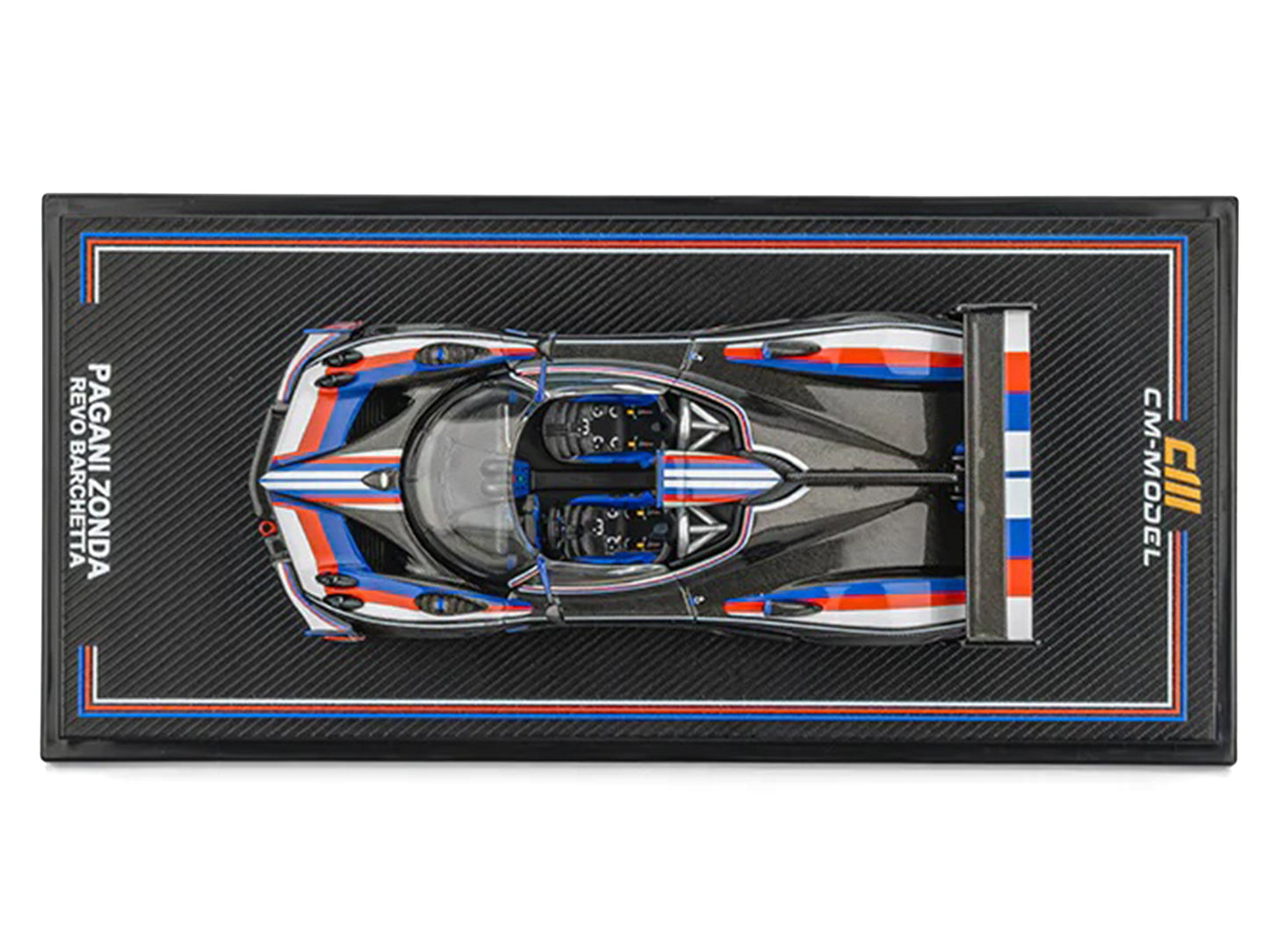 Pagani Zonda Revo Barchetta Carbon with Red White and Blue Stripes 1/64 Diecast Model Car by CM Model