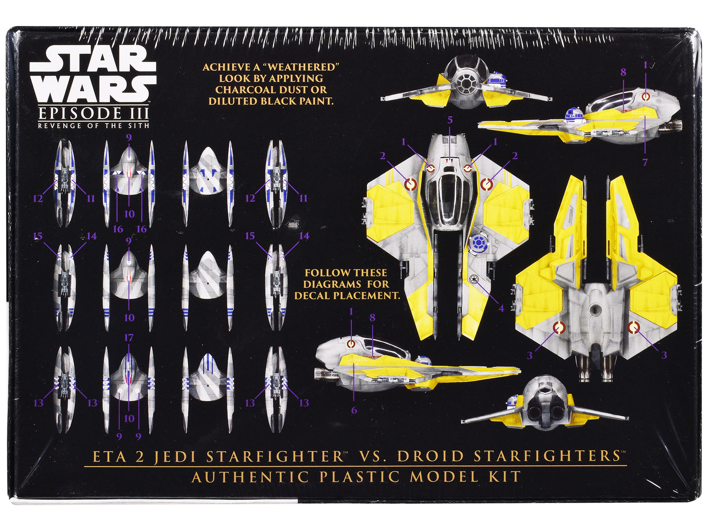Skill 2 Model Kit ETA 2 Jedi Starfighter VS. Droid Starfighters 4 Model Set "Star Wars: Episode III - Revenge of the Sith" (2005) Movie 1/48 Scale Model by AMT