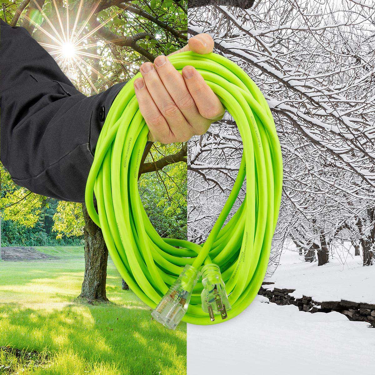 Flexzilla® Pro Extension Cord 14/3 AWG SJTW 25' Outdoor Lighted Plug ZillaGreen™