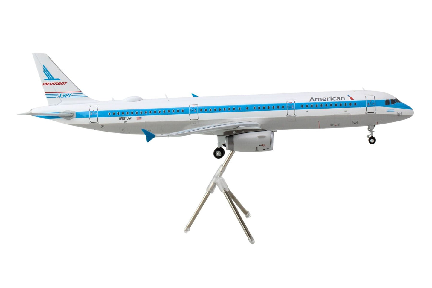 Airbus A321 Commercial Aircraft "American Airlines - Piedmont" (N581UW) White with Blue Stripes "Gemini 200" Series 1/200 Diecast Model Airplane by GeminiJets <h2>Airbus GeminiJets</h2> <p>High-qualit