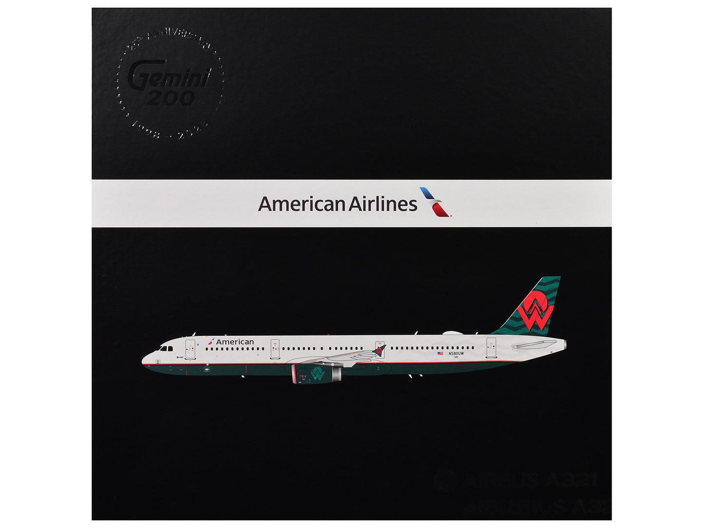 Airbus A321 Commercial Aircraft "American Airlines - America West Heritage Livery" (N580UW) White with Tail Graphics "Gemini 200" Series 1/200 Diecast Model Airplane by GeminiJets <h2>Airbus GeminiJet