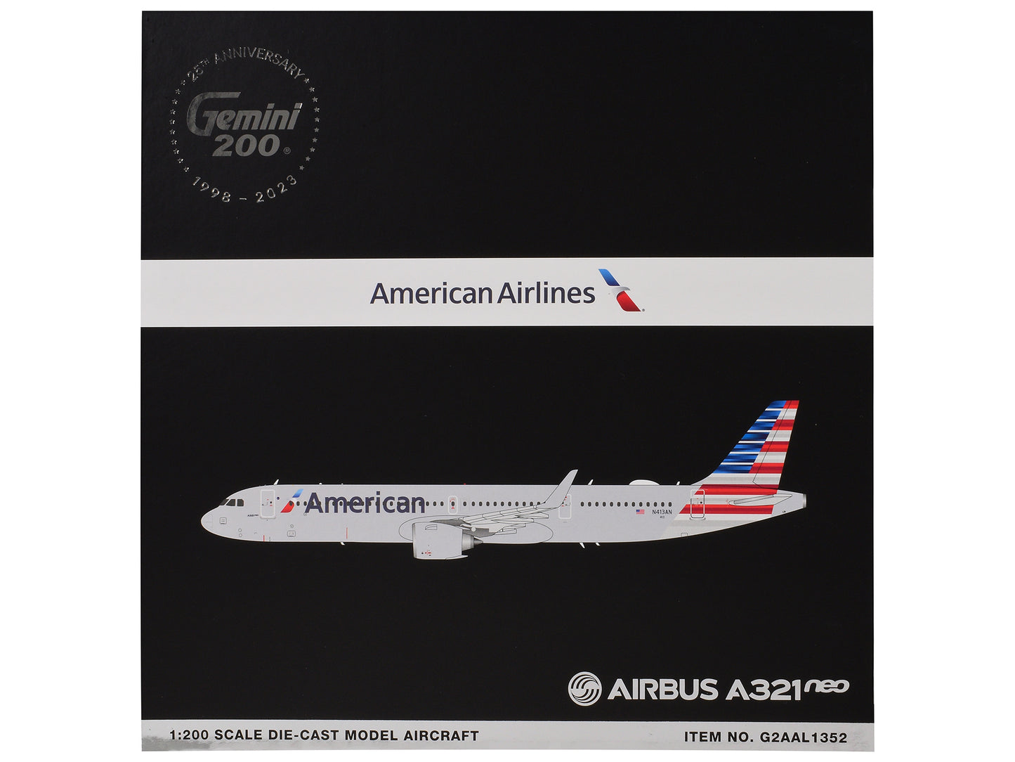 Airbus A321neo Commercial Aircraft "American Airlines" (N413AN) Gray with Striped Tail "Gemini 200" Series 1/200 Diecast Model Airplane by GeminiJets <h2>Airbus GeminiJets</h2> <p>High-quality car per