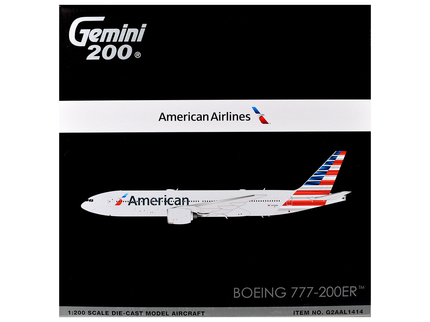 Boeing 777-200ER Commercial Aircraft "American Airlines" (N788AN) Silver with Striped Tail "Gemini 200" 1/200 Diecast Model Airplane by GeminiJets