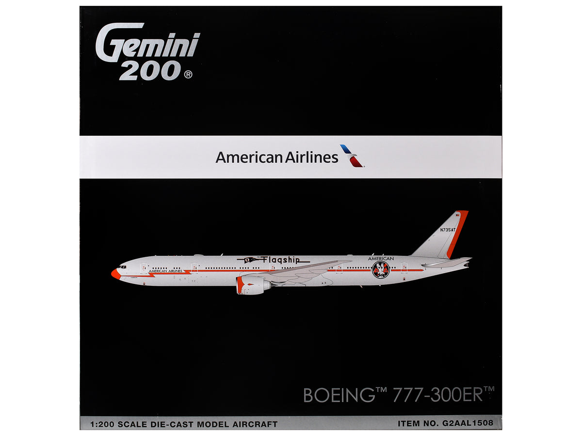 Boeing 777-300ER Commercial Aircraft "American Airlines - Flagship DFW" (N735AT) Silver with Otange Stripes "Gemini 200" Series 1/200 Diecast Model by GeminiJets