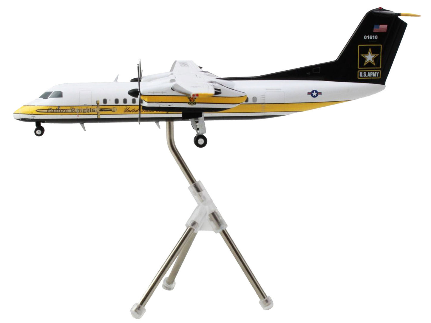 Bombardier C-147A Transport Aircraft "Golden Knights Parachute Team" United States Army (17-01610) White with Yellow Stripes and Black Tail "Gemini 200" Series 1/200 Diecast Model Airplane by GeminiJe