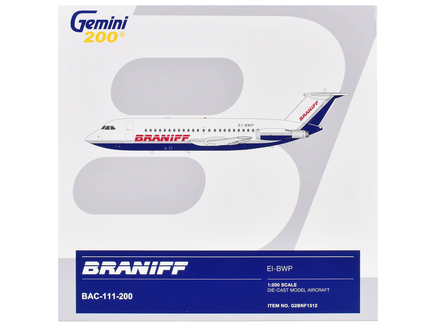 BAC 111-200 Commercial Aircraft "Braniff International Airways" (EI-BWP) White with Blue Tail "Gemini 200" Series 1/200 Diecast Model Airplane by GeminiJets <h2>BAC GeminiJets</h2> <p>High-quality car