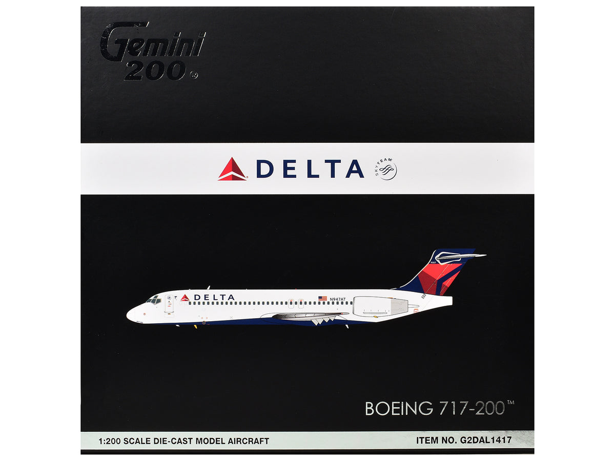 Boeing 717-200 Commercial Aircraft "Delta Air Lines" (N947AT) White with Blue and Red Tail "Gemini 200" Series 1/200 Diecast Model by GeminiJets