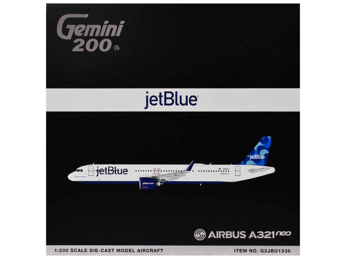 Airbus A321neo Commercial Aircraft "JetBlue Airways" (N2180J) White with Blue Tail "Gemini 200" Series 1/200 Diecast Model by GeminiJets