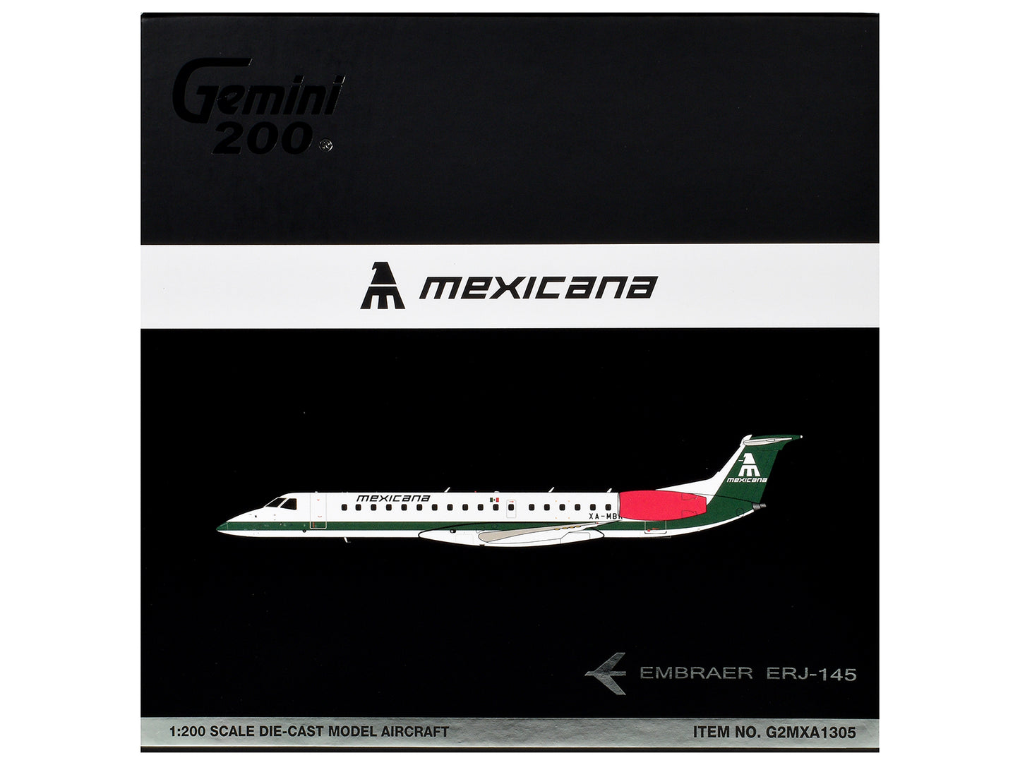 Embraer ERJ-145 Commercial Aircraft "Mexicana de Aviacion" (XA-MBR) White with Green Stripes and Tail "Gemini 200" Series 1/200 Diecast Model by GeminiJets <h2>Embraer GeminiJets</h2> <p>High-quality