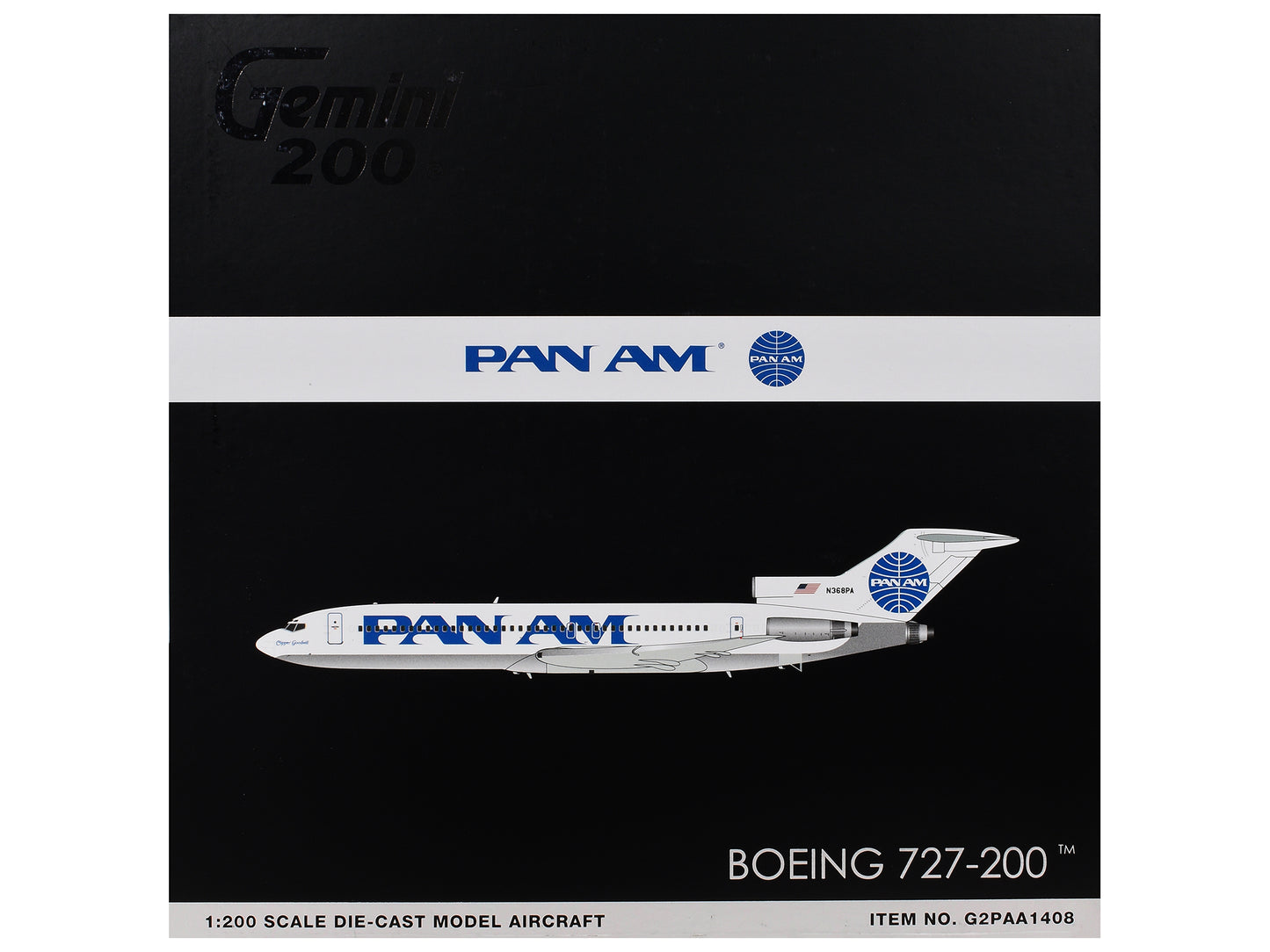 Boeing 727-200 Commercial Aircraft "Pan American World Airways - Clipper Goodwill" (N368PA) White with Blue Tail Graphics "Gemini 200" Series 1/200 Diecast Model Airplane by GeminiJets