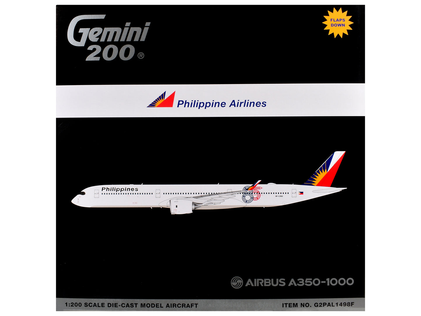 Airbus A350-1000 Commercial Aircraft with Flaps Down "Philippine Airlines" (RP-C3510) White with Tail Graphics "Gemini 200" 1/200 Diecast Model Airplane by GeminiJets