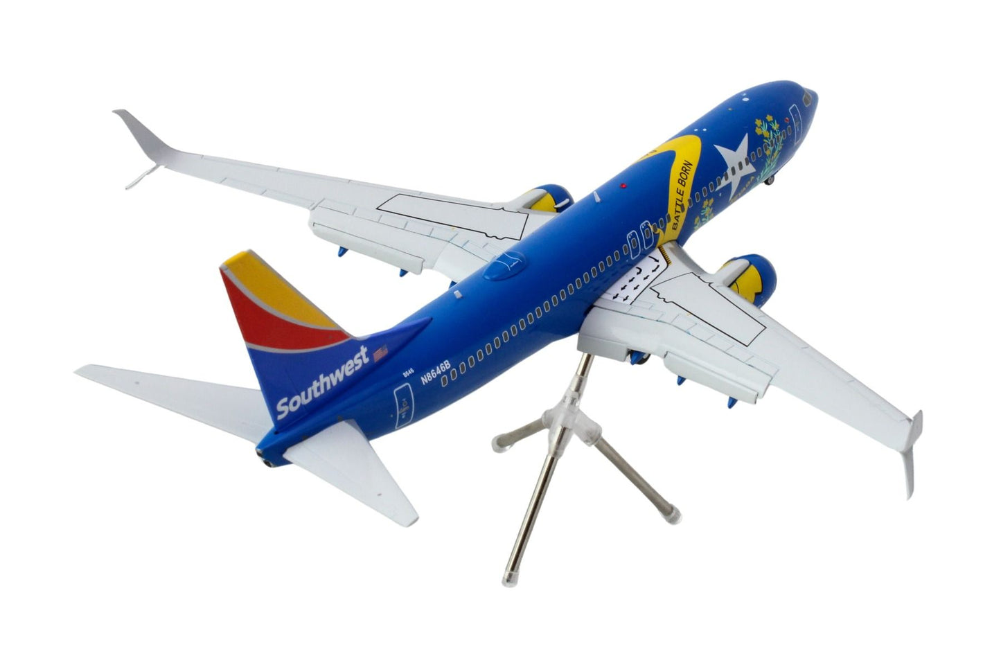 Boeing 737-800 Commercial Aircraft with Flaps Down "Southwest Airlines - Nevada One" (N8646B) Blue Tail Stripes "Gemini 200" Series 1/200 Diecast Model Airplane by GeminiJets <h2>Boeing GeminiJets</h2