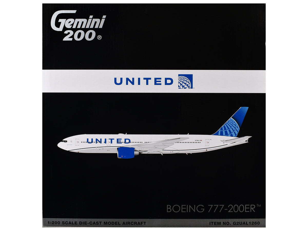 Boeing 777-200ER Commercial Aircraft "United Airlines" (N798UA) White with Blue Tail "Gemini 200" Series 1/200 Diecast Model by GeminiJets