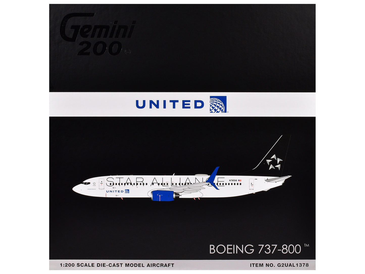Boeing 737-800 Commercial Aircraft "United Airlines Star Alliance" (N76516) White with Black Tail "Gemini 200" Series 1/200 Diecast Model Airplane by GeminiJets <h2>Boeing GeminiJets</h2> <p>High-qual