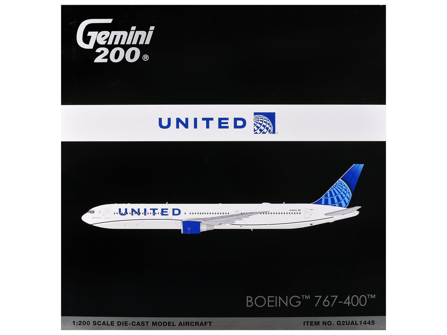 Boeing 767-400 Commercial Aircraft "United Airlines" (N76064) White with Blue Tail Graphics "Gemini 200" Series 1/200 Diecast Model Airplane by GeminiJets