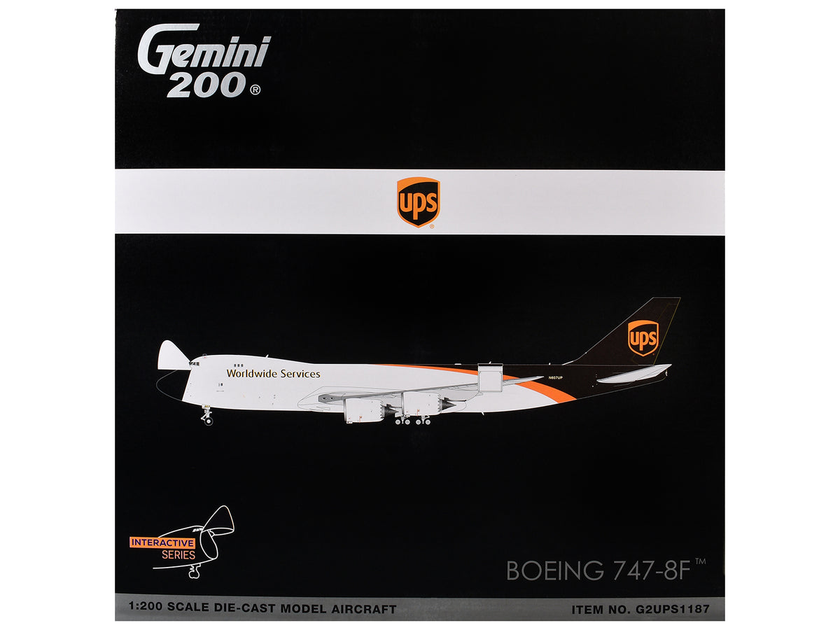 Boeing 747-8F Commercial Aircraft "UPS Worldwide Services" (N607UP) White with Brown Tail "Gemini 200 - Interactive Series" Series 1/200 Diecast Model by GeminiJets