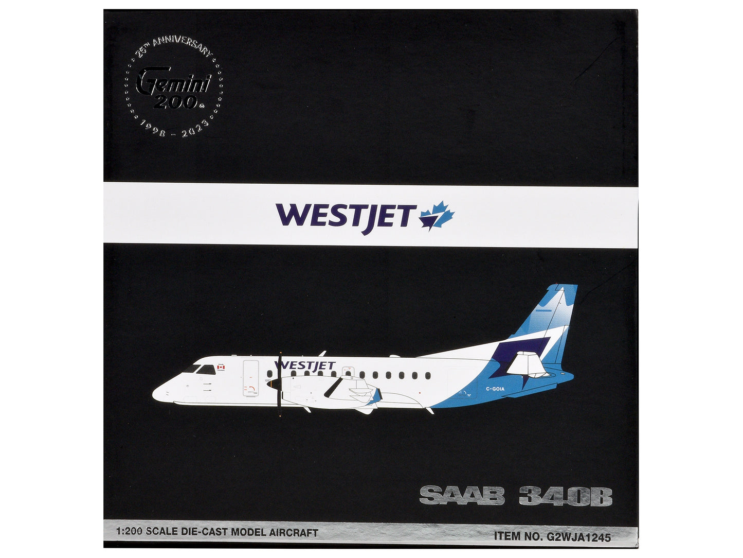 Saab 340B Commercial Aircraft "WestJet" (C-GOIA) White with Blue Stripes and Tail "Gemini 200" Series 1/200 Diecast Model Airplane by GeminiJets <h2>Saab GeminiJets</h2> <p>High-quality car perfect fo