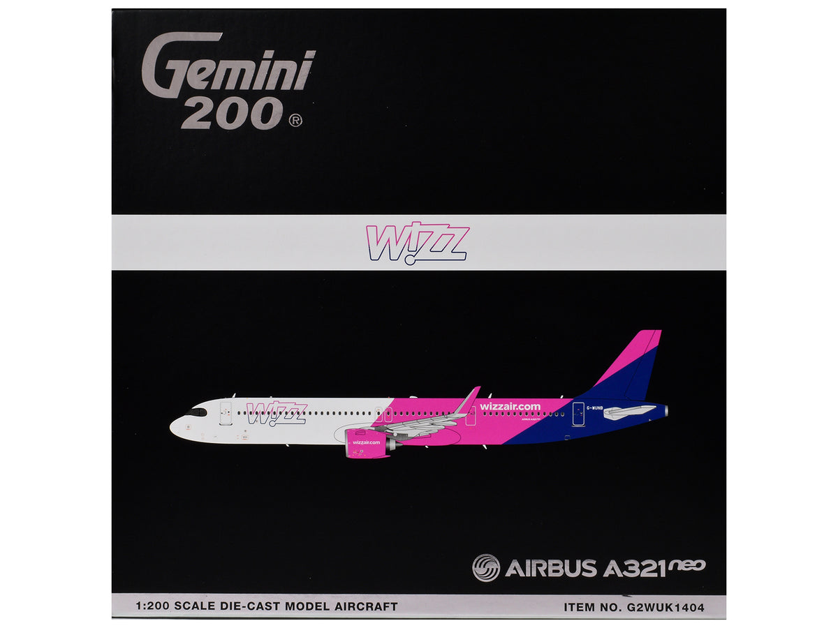 Airbus A321neo Commercial Aircraft "Wizz Air" (G-WUNB) White and Pink with Purple Tail "Gemini 200" Series 1/200 Diecast Model by GeminiJets
